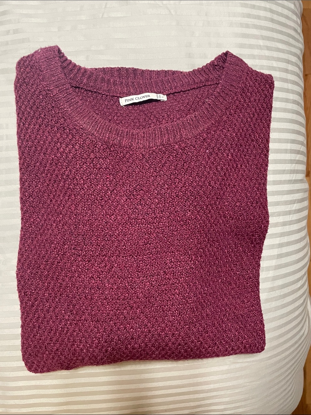 Pink Clover Textured Crewneck Sweater in Deep Plum